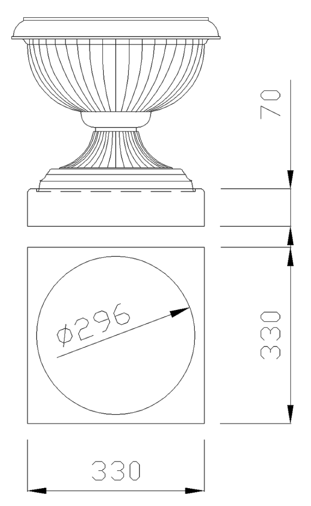 чертеж крышки на столб под вазон квадраная 330х330х70